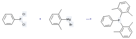 The Magnesium,bromo(2,6-dimethylphenyl)- can react with Phenylphosphonous acid dichloride to get Bis(2,6-dimethylphenyl)phenylphosphine